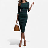 Madina™ – Abito Midi Elegante em Xadrez per Senhora