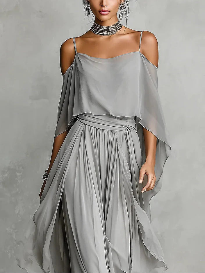Isabela | Set Fluido Grigio con Top con Spalline e Pantaloni Leggeri da Donna