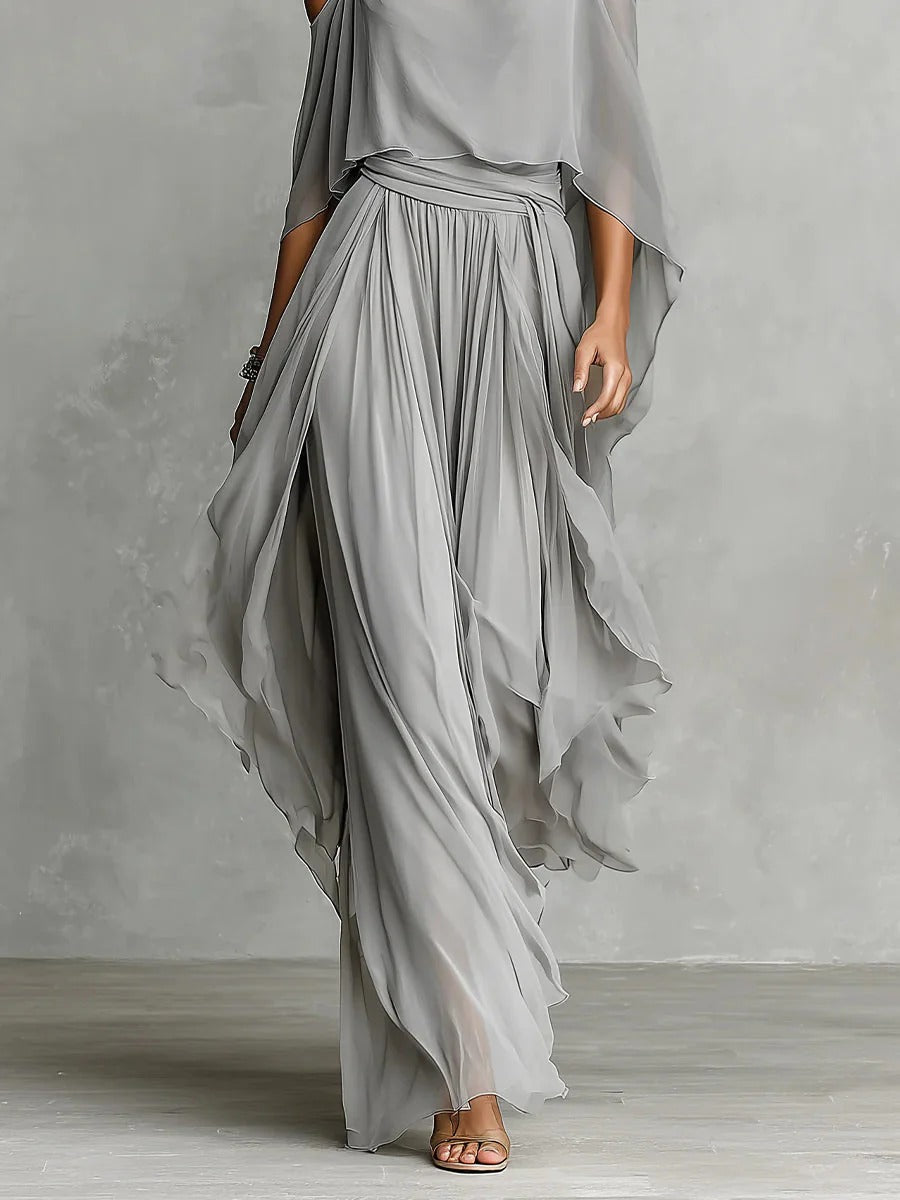 Isabela | Set Fluido Grigio con Top con Spalline e Pantaloni Leggeri da Donna