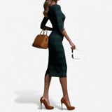 Madina™ – Abito Midi Elegante em Xadrez per Senhora