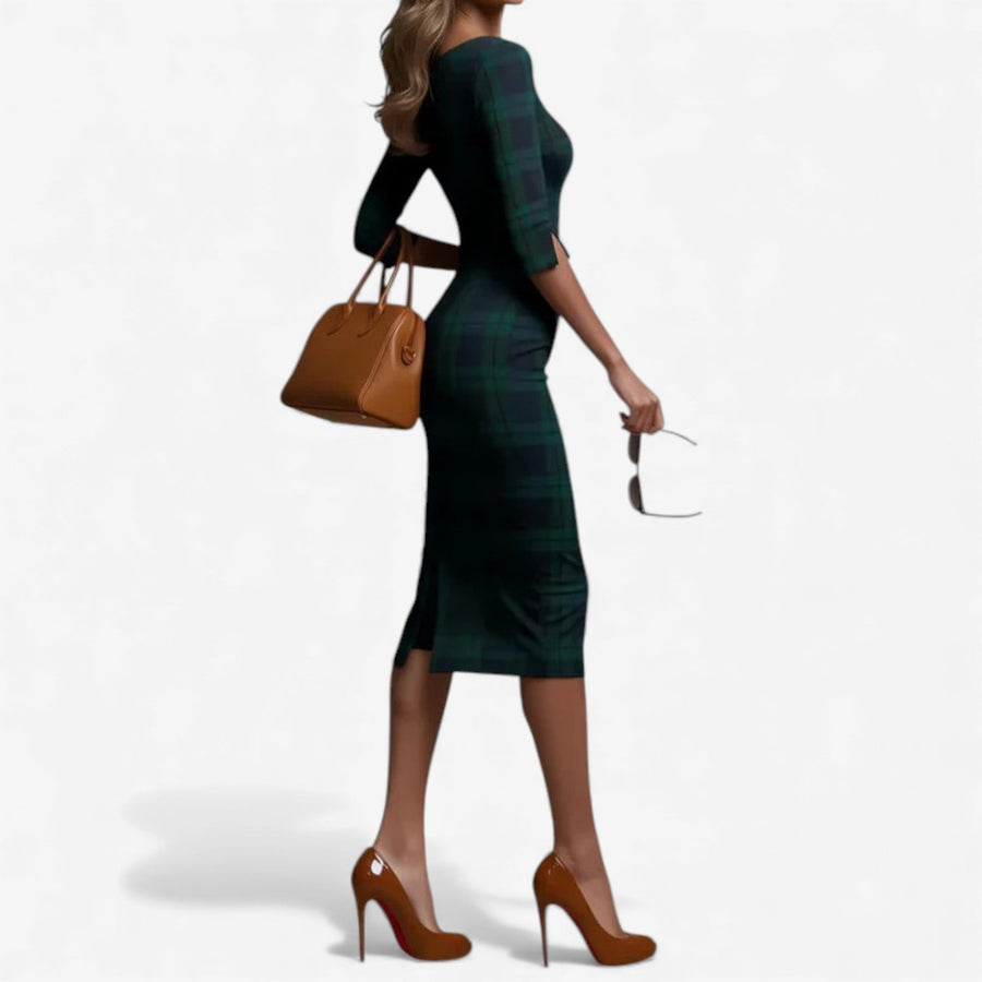 Madina™ – Abito Midi Elegante em Xadrez per Senhora