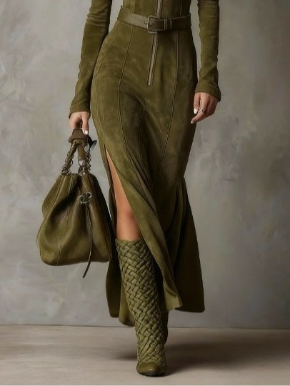 Lunori™ | Abito Lungo in Camoscio Alessia