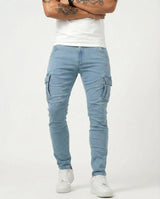 Duvan - Pantaloni cargo blu navy elasticizzati da uomo