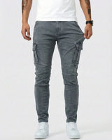 Duvan - Pantaloni cargo blu navy elasticizzati da uomo