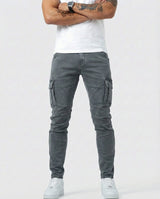 Duvan - Pantaloni cargo blu navy elasticizzati da uomo