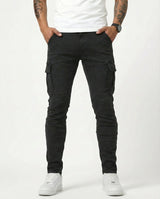 Duvan - Pantaloni cargo blu navy elasticizzati da uomo