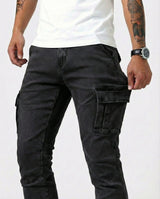 Duvan - Pantaloni cargo blu navy elasticizzati da uomo