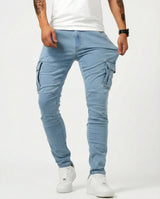 Duvan - Pantaloni cargo blu navy elasticizzati da uomo
