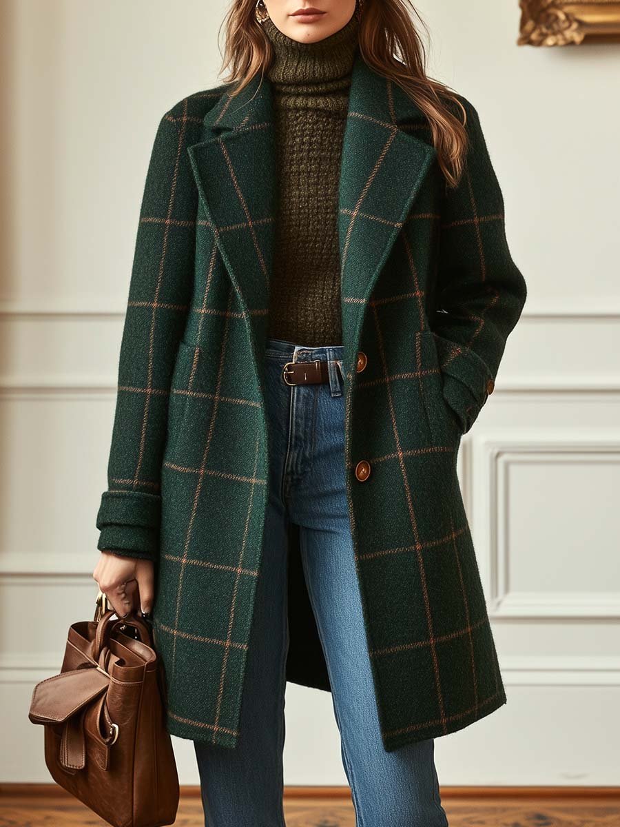 Florencia | Cappotto Retrò in Tweed a Quadri con Revers da Donna