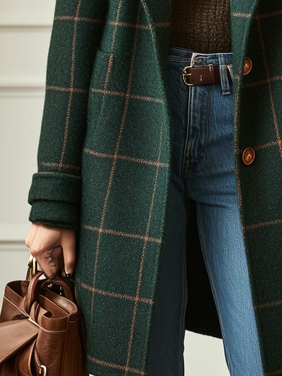 Florencia | Cappotto Retrò in Tweed a Quadri con Revers da Donna
