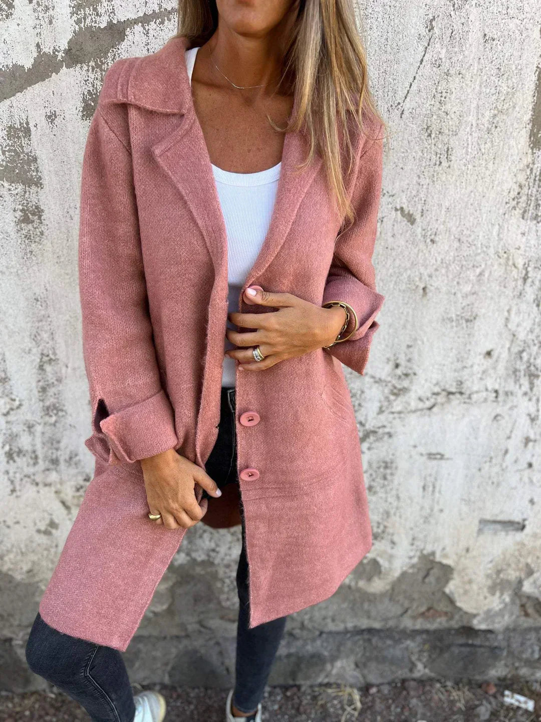 Baylea - Cappotto casual con revers e chiusura monopetto la bottoni