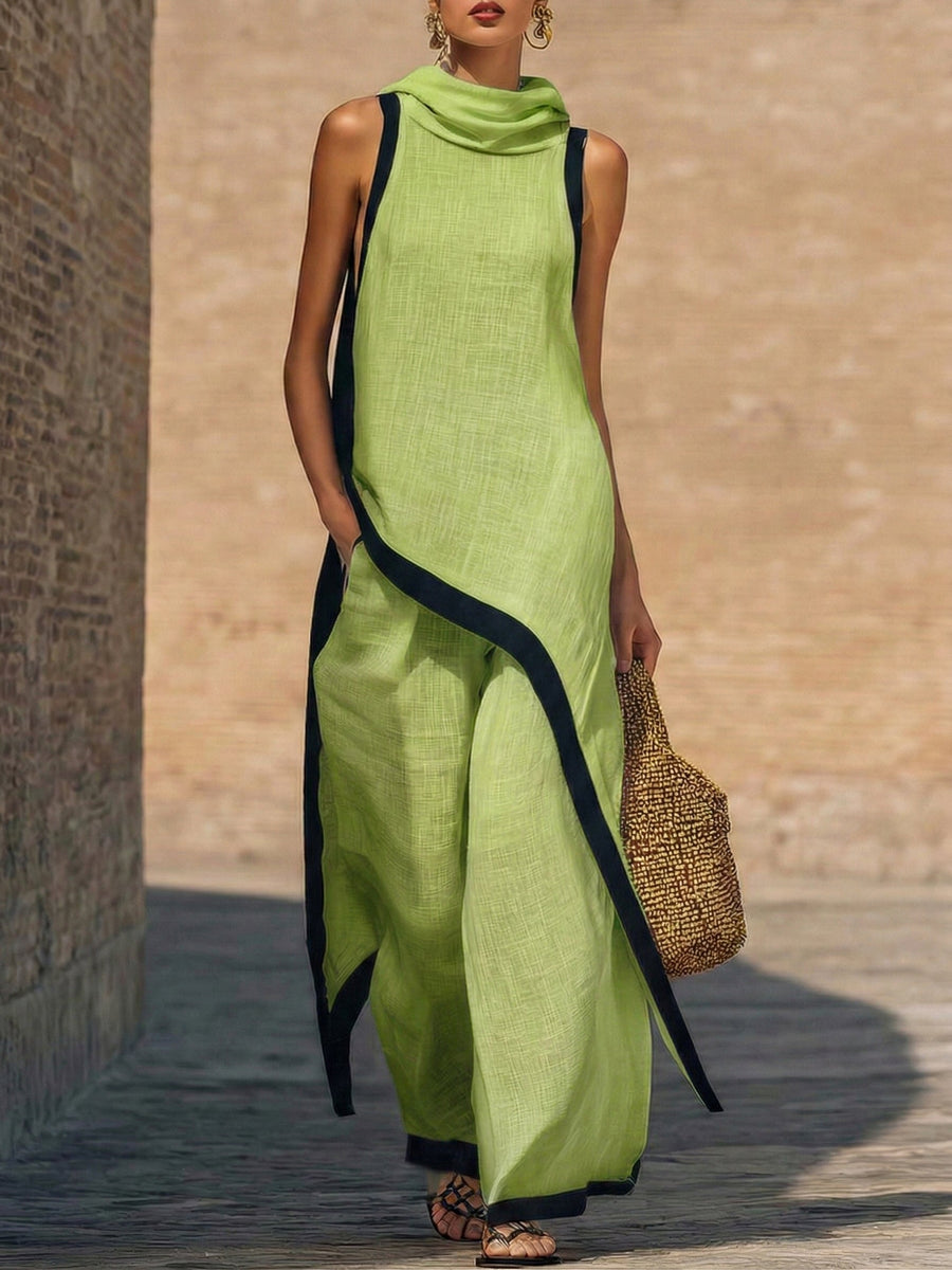 Ruca - Completo di due pezzi in lino e cotone elegante con taglio artistico per Donna