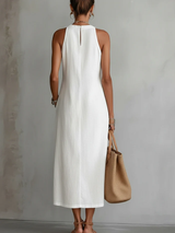 Jimena | Abito midi di linho con colarinho mao da donna