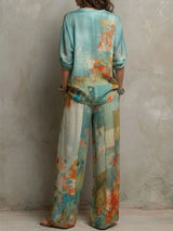 Chiara | Elegante outfit con stampa floreale e pantaloni a gamba larga per donna