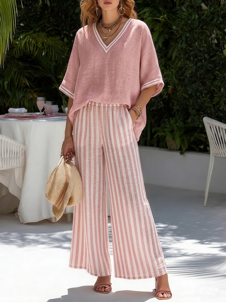 Elvara | Set in Lino Luxe a Righe da Donna