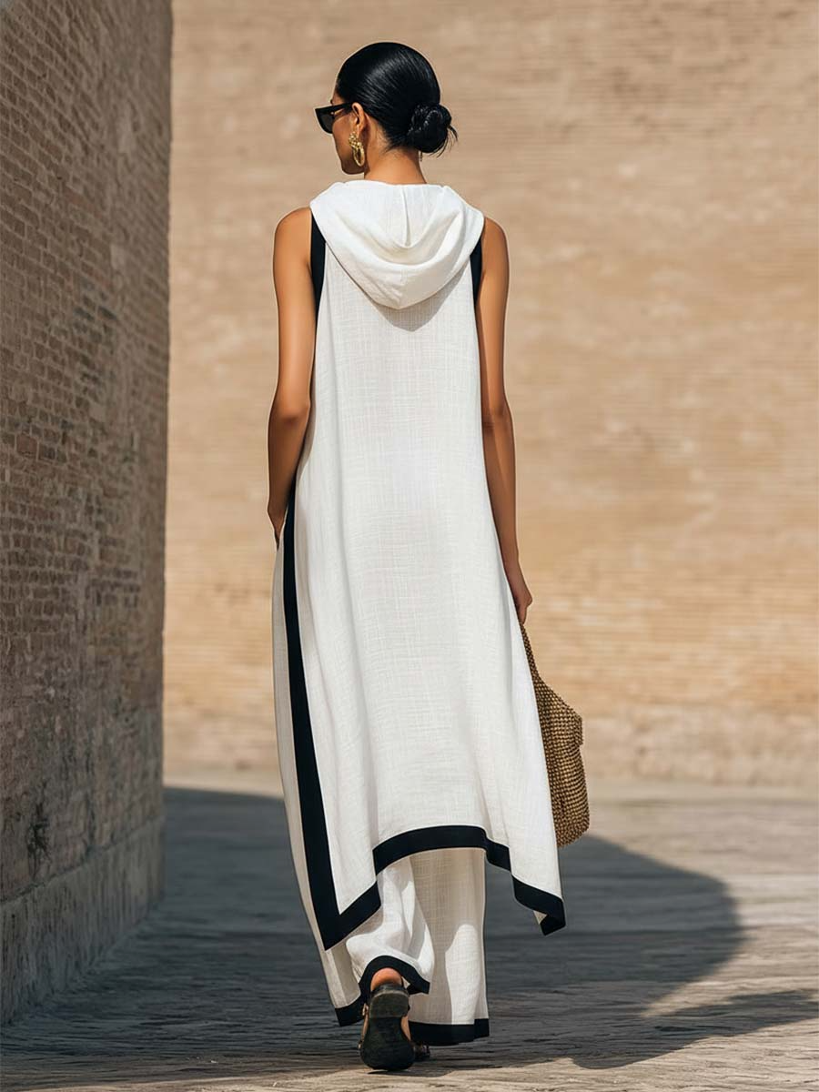 Ruca - Completo di due pezzi in lino e cotone elegante con taglio artistico per Donna