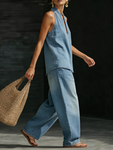 Mary | Set di Denim Minimalista Confortevole Due Pezzi da Donna