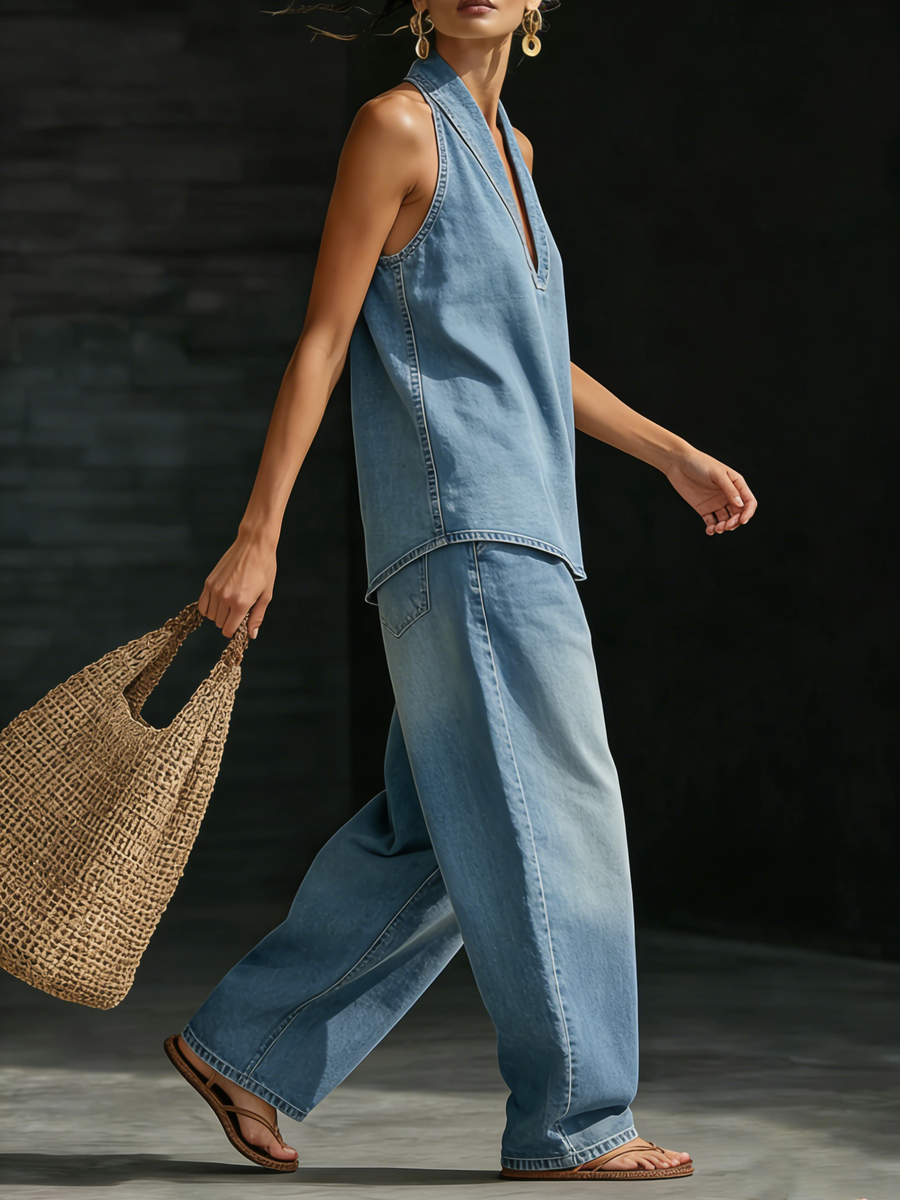 Mary | Set di Denim Minimalista Confortevole Due Pezzi da Donna