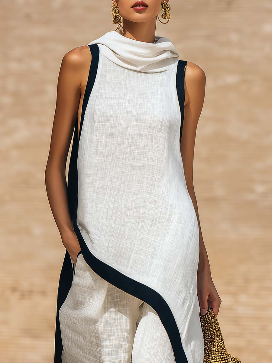 Ruca - Completo di due pezzi in lino e cotone elegante con taglio artistico per Donna