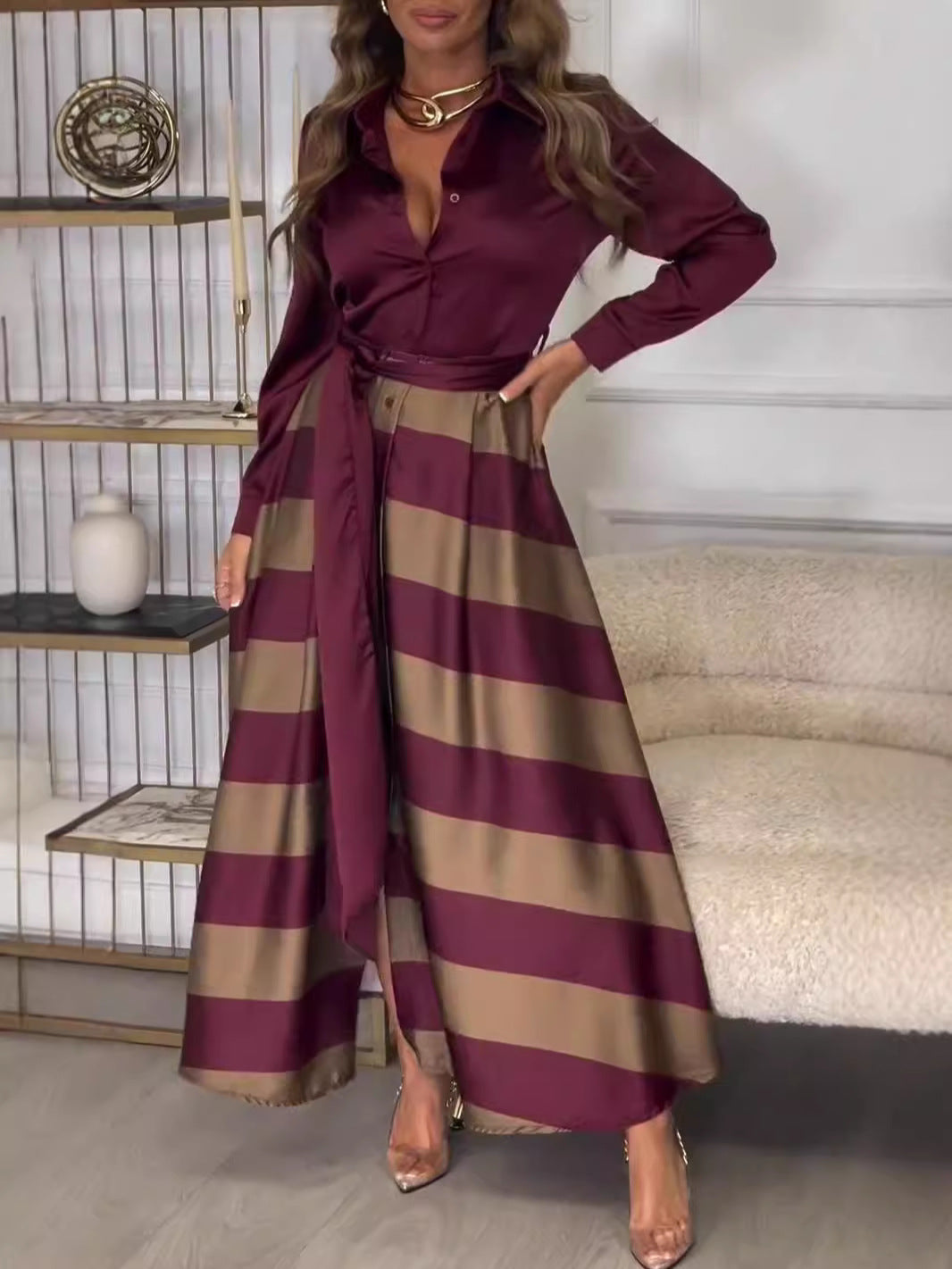 Yvonne | Abito Lungo a Righe Elegante da Donna