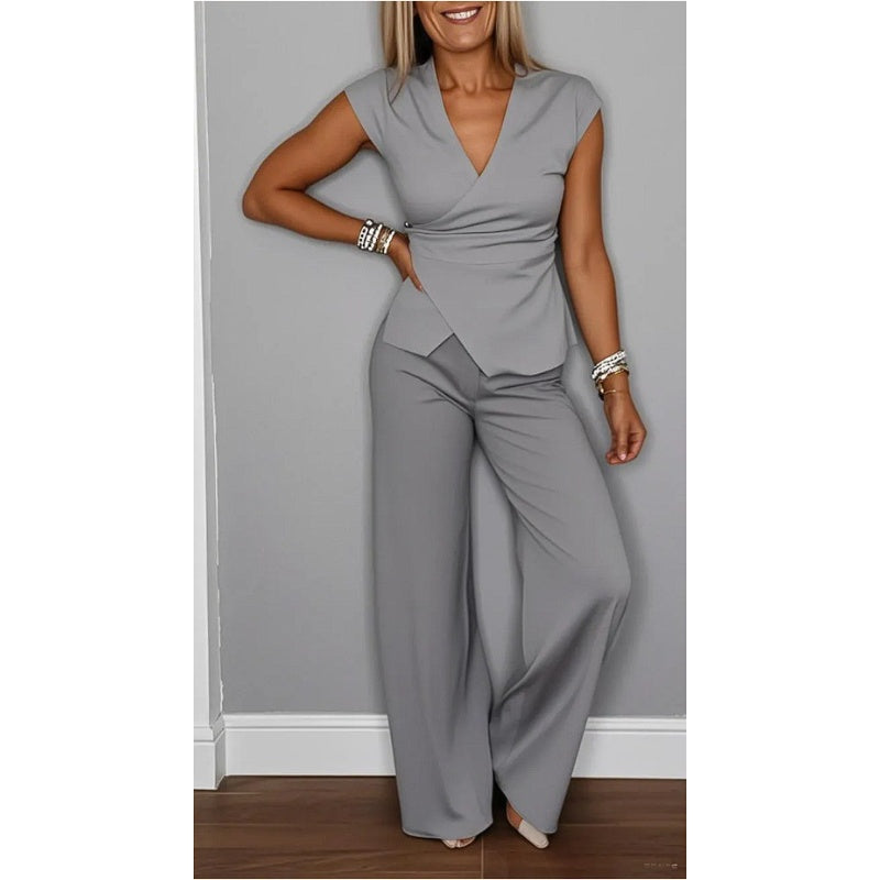 PALMIRA | Set Elegante di Blusa con Scollo a V e Pantaloni Morbidi da Donna