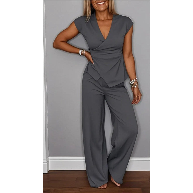 PALMIRA | Set Elegante di Blusa con Scollo a V e Pantaloni Morbidi da Donna
