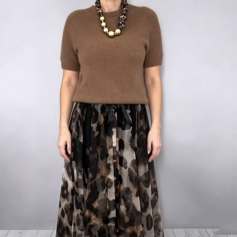 Leo | Set Due Pezzi da Donna con Pullover e Gonna Fluida con Motivo Leopardato