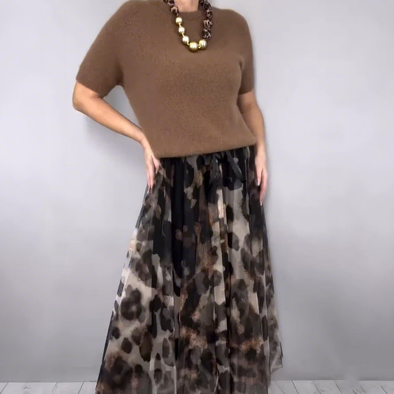Leo | Set Due Pezzi da Donna con Pullover e Gonna Fluida con Motivo Leopardato