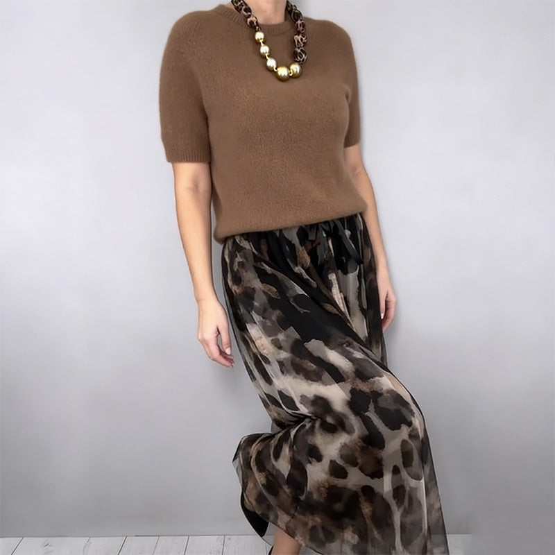 Leo | Set Due Pezzi da Donna con Pullover e Gonna Fluida con Motivo Leopardato
