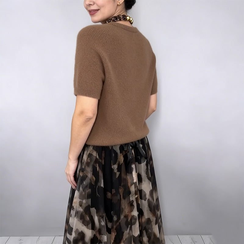 Leo | Set Due Pezzi da Donna con Pullover e Gonna Fluida con Motivo Leopardato