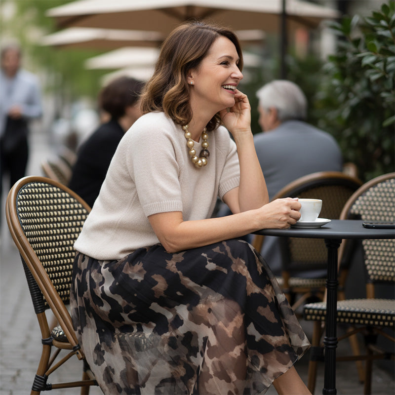 Leo | Set Due Pezzi da Donna con Pullover e Gonna Fluida con Motivo Leopardato