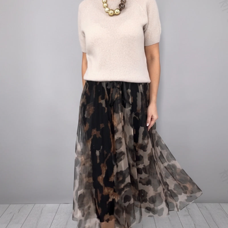 Leo | Set Due Pezzi da Donna con Pullover e Gonna Fluida con Motivo Leopardato