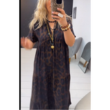 Lucie – Abito lungo con scollo a V e stampa leopardata da donna