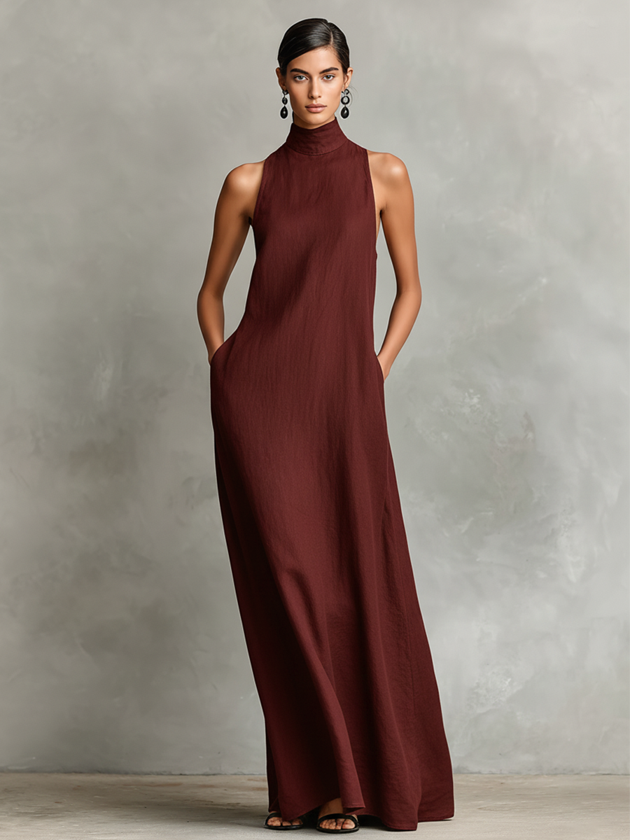 Caterina | Vestito lungo nero minimalista per Donna